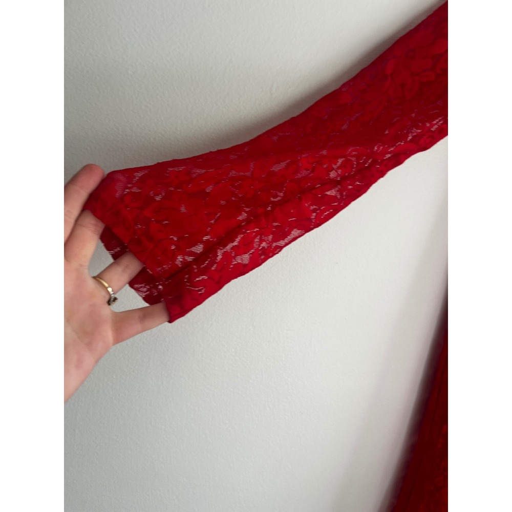 Byanapa Red Floral Lace Maxi Duster Open Front Long Sleeve Sexy Robe Boudoir - Picture 6 of 11